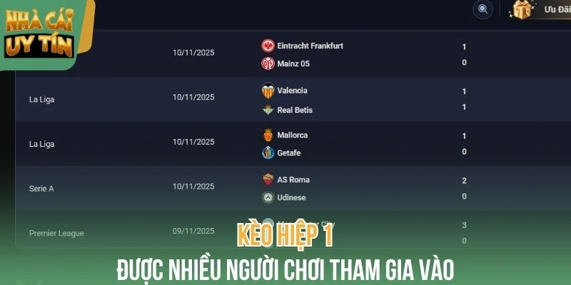 Kèo hiệp 1 được nhiều người chơi tham gia vào tại Vin88